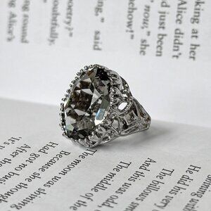 Sterling Silver Statement Ring with Large Faceted Gemstone - Size 5